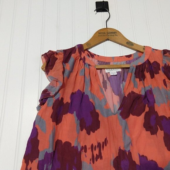 Velvet Graham & Spencer Alva Top Size XS Coral Pink Watercolor Flutter Sleeve - Picture 4 of 10